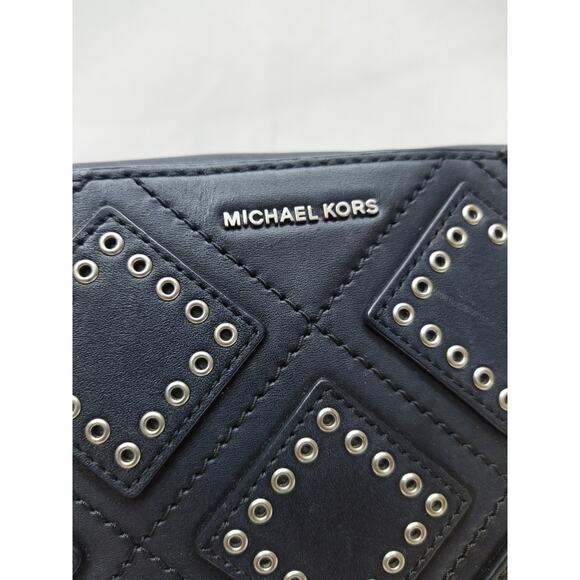 Michael Kors Jet Set Travel Black Leather Diamond Grommet Crossbody Bag - Picture 4 of 16